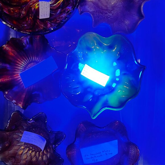 Vtg Unique art glass dish Levay Levi Hand Formed Carnival Glass Pressed Logo - Picture 6 of 8